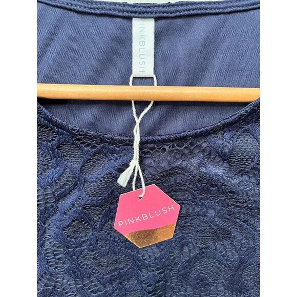 NWT PINKBLUSH Navy Lace Fitted 3/4 Sleeve Maternity Dress, Size Small - Picture 9 of 14